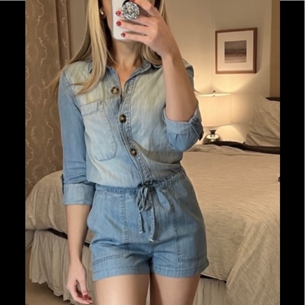 Chambray denim romper